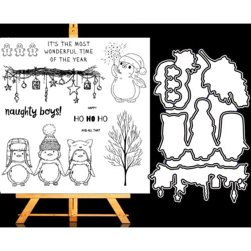 AZSG Winter penguin Clear Stamps and Cutting Dies NEW 2020 For DIY Scrapbooking/Album Card Make Decorative Rubber Stamp Craft