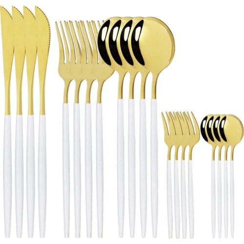 White Gold Cutlery Set Kitchen Dinnerware Silverware Stainless Steel Knife Cake Fork Spoon Set Tea Spoon Tableware Dropshipping