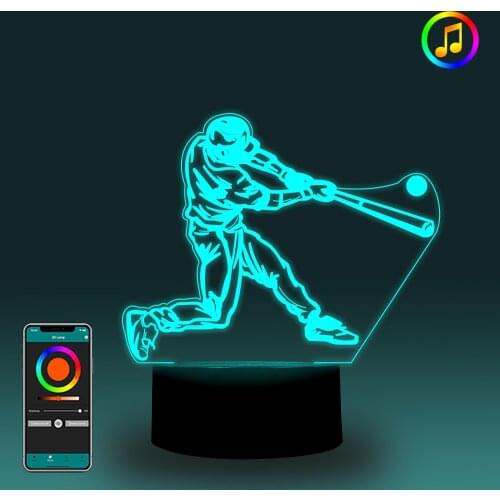 Baseball Player Night Light Sync with Music Remote/Smart App Control 7&16M Colors Birthday Gift for Boy Batter LED Light