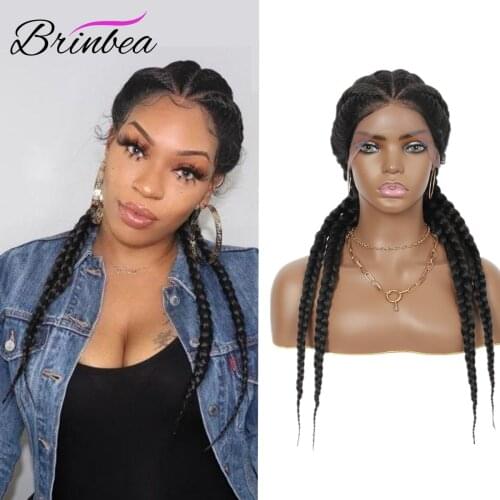 Brinbea 26 Inches Synthetic Hand Braided Lace Front Cornrow Wigs 4 Ponytails Soft Lace Frontal Twist Braided Wigs with Baby Hair