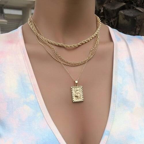 4 Pcs/Set Gothic Multi Layered Snake Chain Choker Necklace for Women Men Punk Carved Dragon Pendant Long Chain Necklace Jewelry