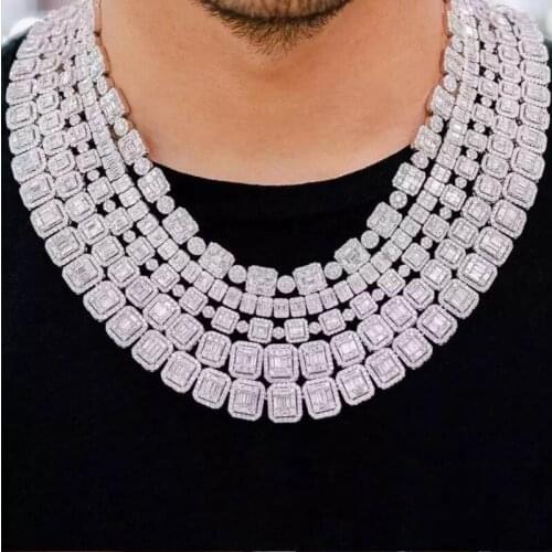 8mm Silver Color Baguette Cluster Link CZ Iced Bling Chain Choker Women Jewelry Baguette Cluster Tennis Chain Necklace