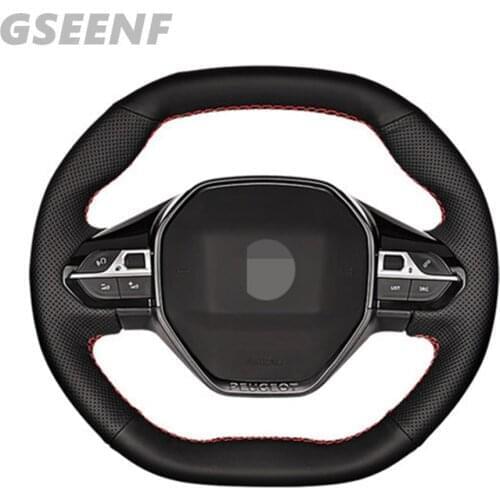Car Steering Wheel Cover For Peugeot 3008 4008 5008 2016-2019 508 208 2019 2020 e-208 2020 Black DIY Artificial Leather