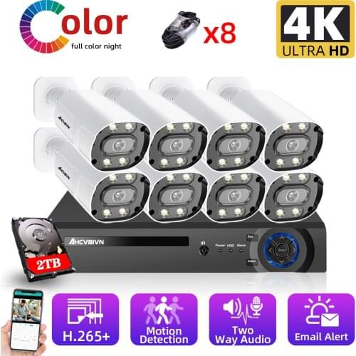 Colorful Night Vision IP CCTV Monitoring Camera Security System Kit 8CH 4K NVR Outdoor Video Surveillance POE IP Cameras System