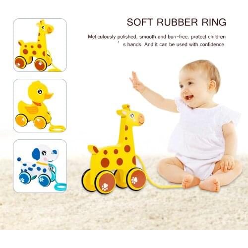 Children Wooden Cute Cartoon Toy Playful Smooth Animal Drag Car Boys And Girls Baby Walking Hand Pull Puppies Elephant 3 Styles