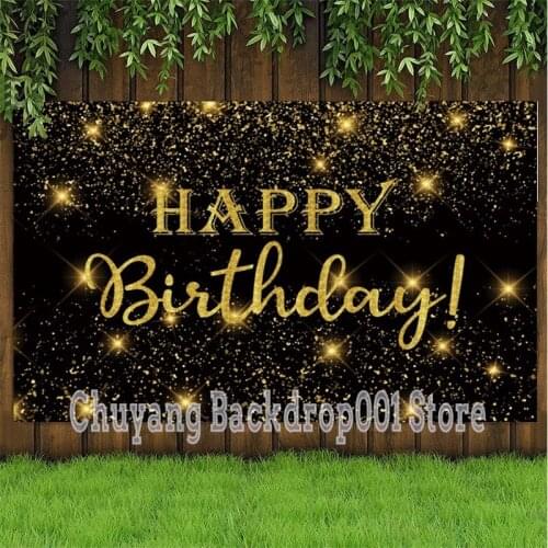 Happy Birthday Party Photo Backdrop Black Gold Glitter Balloon Adult Photography Background Shining Dots Banner Photocall