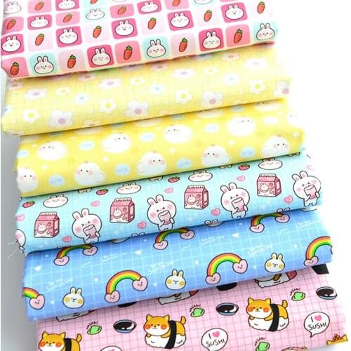 Cotton Cartoon Rabbit Rainbow Chick Animals Muslin Fabric Digital Printing Sewing Dresses DIY Doll Clothes
