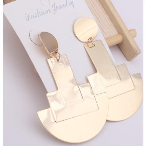 Personality Geometric Metal Round Drop Earring For Women Glossy Gold Color Statement Jewelry Simple Party Jewelry Gift