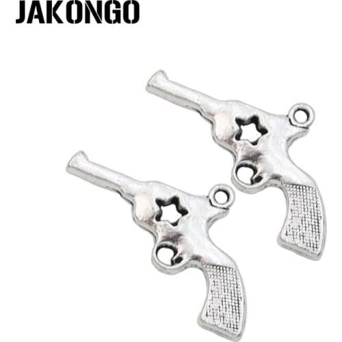 JAKONGO Antique Silver Plated Star Pistol Gun Charm Pendant Bracelets Jewelry Findings Accessories Making Craft DIY 27x20mm