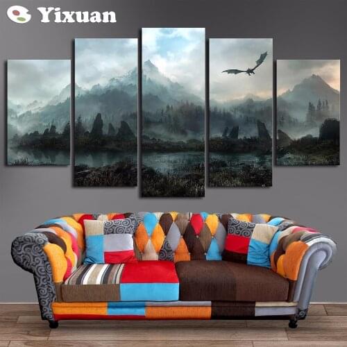 Frame Canvas Painting 5 Panels skyrim Wall Art Painting Modern Home Decor Picture For Living Room