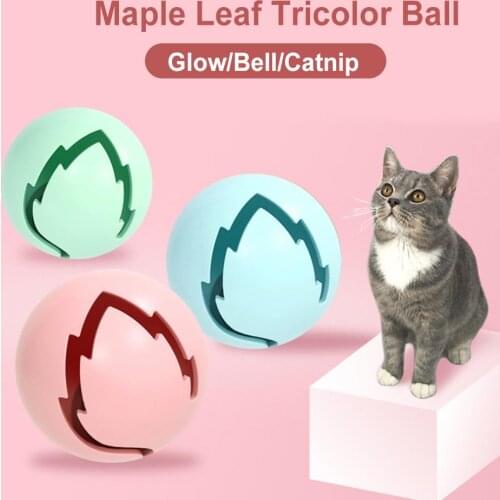 Catnip Bell Flash Cat Toy Automatic Rolling Ball 3Pcs/Set Maple Leaf Catnip Bell Flash Cat Toy Ball Teasing Bite Interactive Toy