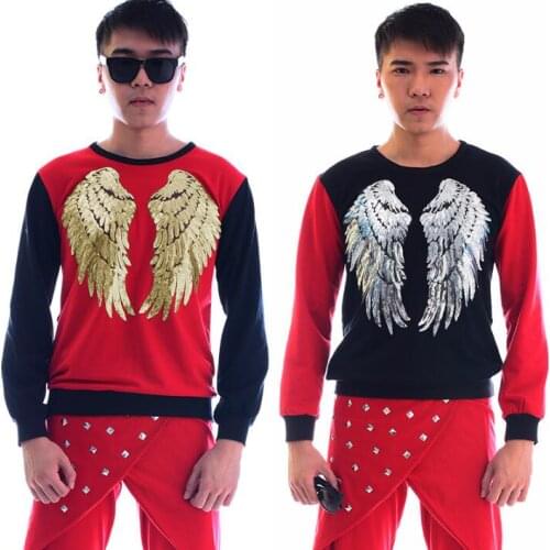 Red fashion punk slim sexy sequins shirt men pant long sleeve original teenage shirt mens personality stage singer dance