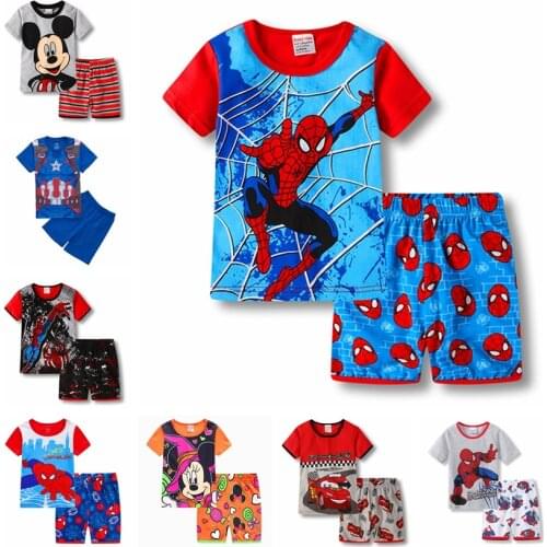 New Summer Kids Boy Girl Clothes Baby Princess Pajamas Short Sleeve Set Cartoon Mickey Minnie Mouse Elsa Children Sleepwear Suit