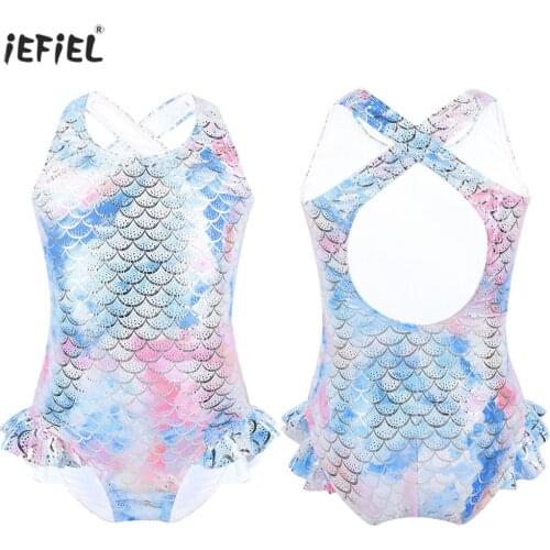 Cute Baby Girl Swimwear Fashion Sparkly Mermaid Fish Scales Kids Bathing Suit Beach Sleeveless One-piece Girl Swimwear 2-12 Year