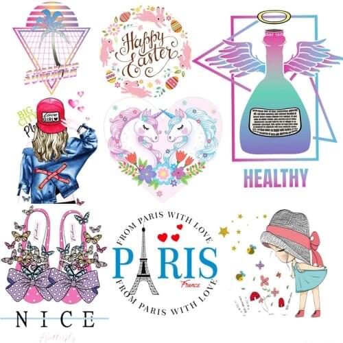 Fashion Girl Patch Iron on Transfers On Clothes Cartoon Butterfly Stickers For Clothing Heat Transfer Vinyl T-shirt For Kid