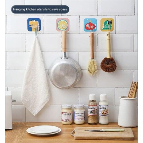 Wall Hooks Waterproof Oilproof Self Adhesive Hook Reusable Seamless Multifunctional Cartoon Hanging Hook Kitchen Bathroom Office