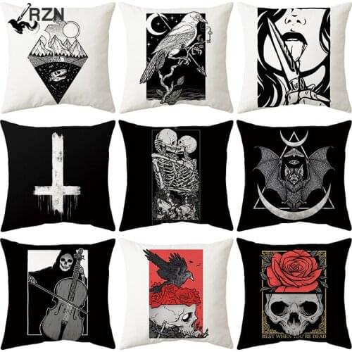 New Black Cat Party Halloween Toys Anime Cushion Cover White Ghost Skull Pumpkin Decoration Throw European Pillow Case Sofa