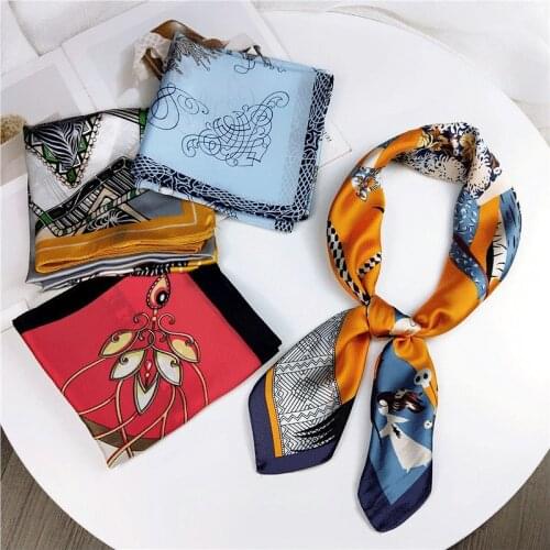 New Women Print Foulard Satin Square Head Hijab Scarfs For Ladies Luxury Brand Shawls 70*70 Bandana Kerchief Neck Wrap Scarf