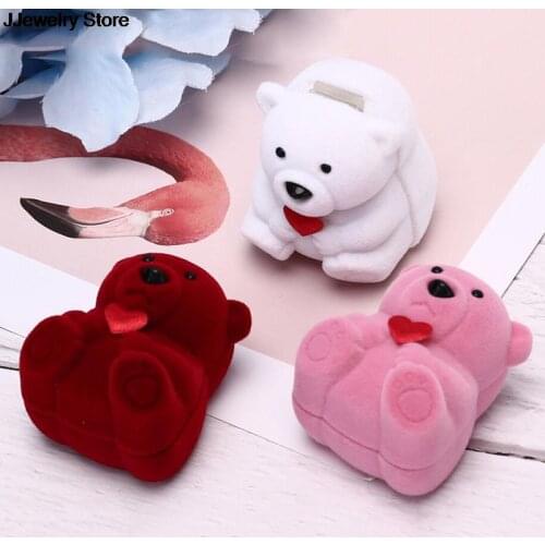 Hot Mini Animal Bear Jewlery Box Velvet Ring Earrings Organizer Ear Studs Jewelry Display Stand Holder Rack Showcase Jewelry Box