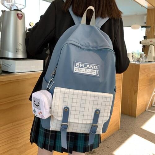 Plaid Backpack for Women Nylon School Bag Female Student Bookbag Lady Anti Theft Bagpacks Large Capacity Canvas Softback Mochila