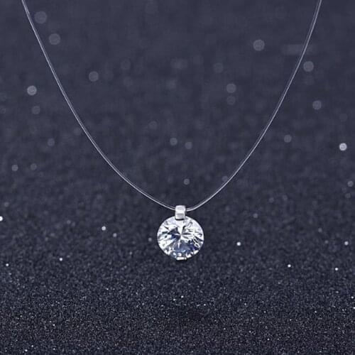 S925 Shining Zircon Stone Crystal Pendant Transparent Fishing Choker Necklaces Women Invisible Chain On Line Neck Friendship Gif