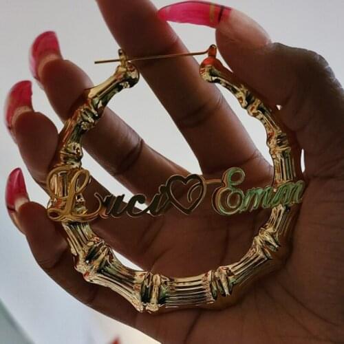 Custom Name Earrings Stainless Steel Name Earrings Bamboo Style Earrings Trendy for Women 2020 Spiritual Undefined Jewelry