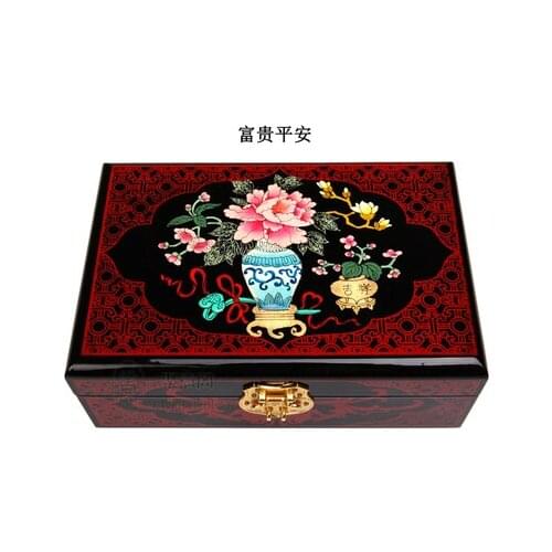 NEW Chinese handmade classic wooden lacquer & Flowers and peace 2 layers Jewelry box