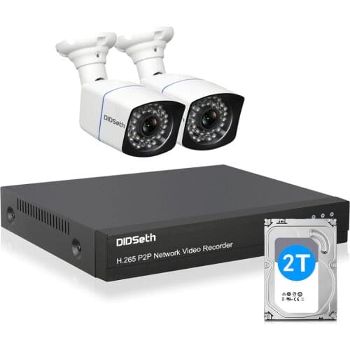 DIDSeth H.265 4CH 5MP POE Security Camera System 2pcs AI IP Camera Outdoor IP66 Waterproof CCTV Video Surveillance NVR Set