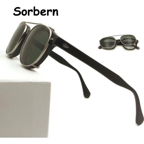 Black Acetate Sunglasses Men Polarized Clip On Shades Round Women Brand Designer Depp Sun Glasses Vintage Driving Eyewear Uv400