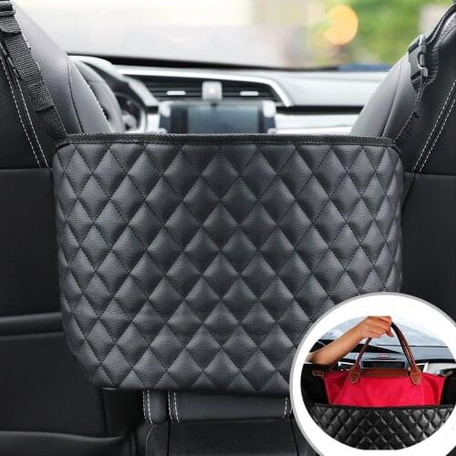 Car Storage Bag Leather Car Large Capacity Storage Pocket Seat Crevice Net Handbag Holder Stowing Tidying Interior Accessories
