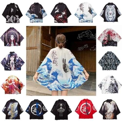 Japanese Kimonos Thin Section Cardigan Seven-quarter Sleeve Shirt Women Men Loose Coat Woman Sunscreen Clothes Asian Clothes New