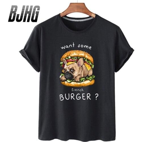 100% Cotton Dog Hamburger Print Top Short-sleeved T-shirt Female Half-sleeved Summer Casual Oversized T-shirt Male Shirt S-4XL