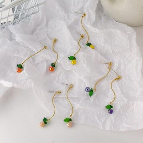 2021 Spring colorful Crystal Wave Cherry Earrings Sweet Lovely Fruit S-shaped Earrings Show Face Thin Earrings Women Jewelry