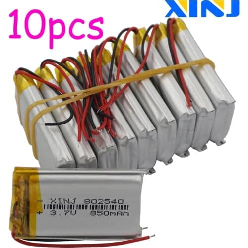 XINJ 10pcs 3.7V 850mAh Li Lithium Polymer Battery 802540 For Camera Solar Lamps Music player Driving Telephone watches Tablet PC