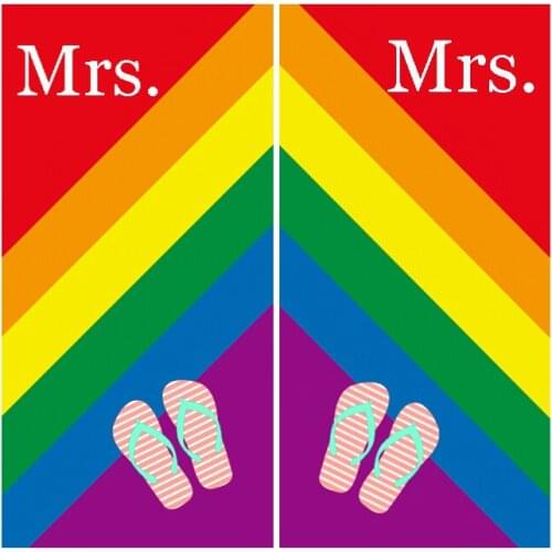 Funny Lesbian LGBT Gay Pride Rainbow Flag Microfiber Beach Swimming Towel Set for Couple Mrs and Mrs Bathroom Gym Matching Towel