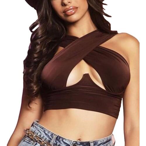 Women Crisscross Cutout Vest Sexy Short Halter Crop Tank Tops Sexy Party Clothing Casual Street Style Top