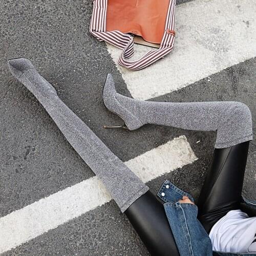 2021 Women Over The Knee Boots Leopard Print 10cm High Heels Sock Boot Plus Size Long Pleaser Stiletto Winter luxury Party Shoes