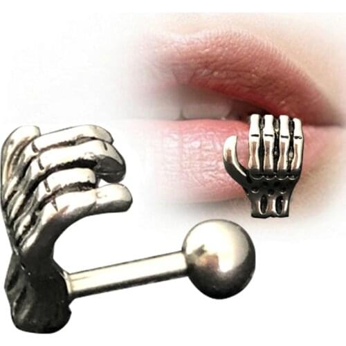 1/2pcs 316l Surgical Steel Middle Finger Gesture Tongue Barbell Stud Piercing Rings Body Jewelry Punk