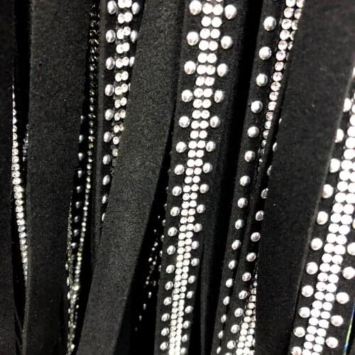 10Y/Lot Jewelry Making Findings 12mm Black Suede Ribbon with Rinestones Trim DIY Bracelet Choker Shoes Garment Key Chain Materia