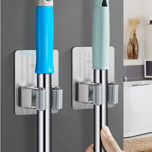 4Pcs 304 Stainless Steel Wall Mounted Mop Organizer Holder Rack Brush Broom Hanger Kitchen bathroom Strong Hooks