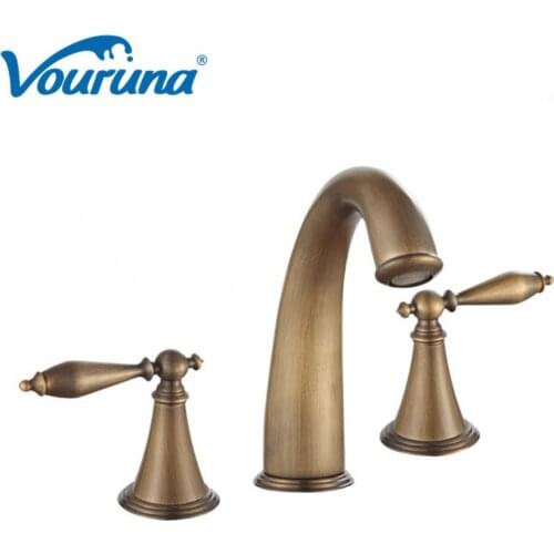 2018 Wholesale Double Levers 8 Inch Antique Brass Widespread Faucet Lavatory Washing Basin Tap