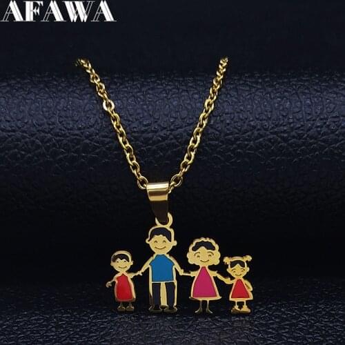 2021 Fashion Family Stainless Steel Chain Necklace for Dad Mam Son Daughter Colored Enamel Jewelry gargantilla N19419S01