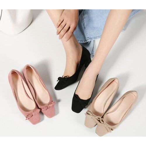 2020 Pumps Women Thick High Heels Pointed Toe Bow Work Shoes Slip On High Heels Spring new Footwear Ladies Office Shoes 32-43