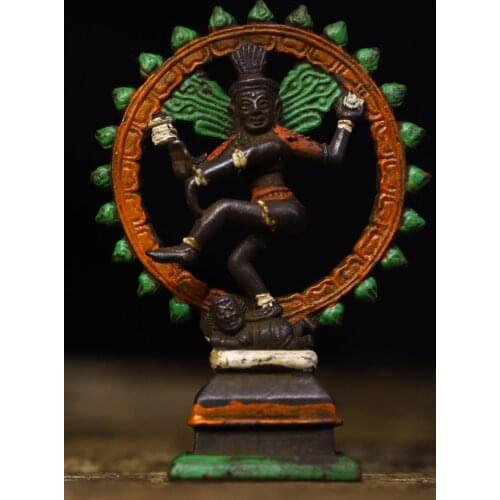 3" Tibet Buddhism Temple Old Bronze Tracing Shiva Buddha Statue One of the three main gods of Hinduism God of destruction