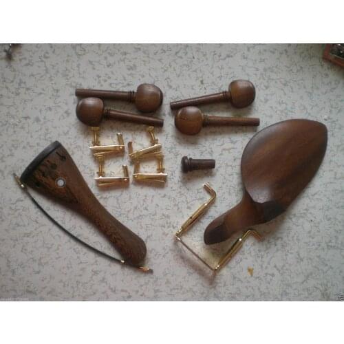 4 Sets WENGE Violin Parts 4/4 with Gold fine tuner & Chin rest clamp & TAIL GUT