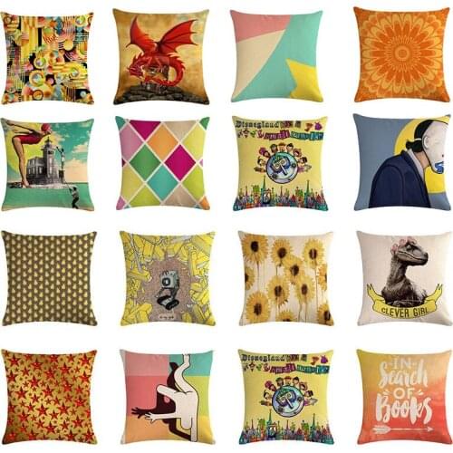 45x45cm Yellow Cartoon Pattern Printed Cushion Cover Home Decorative Pillow Cover Throw Pillow Covers Flower Leaves PillowCase