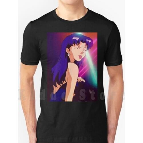 Evangelion - Misato T Shirt Cotton Men Diy Print Cool Tee Anime Manga Girl Woman Misato Katsuragi Club Clubbing Lights Sad