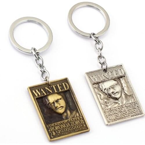 MS Jewelry ONE PIECE Wanted Poster Key Chain Zoro Warrant Key Rings For Gift Chaveiro Car Keychain Anime Key Holder Souvenir