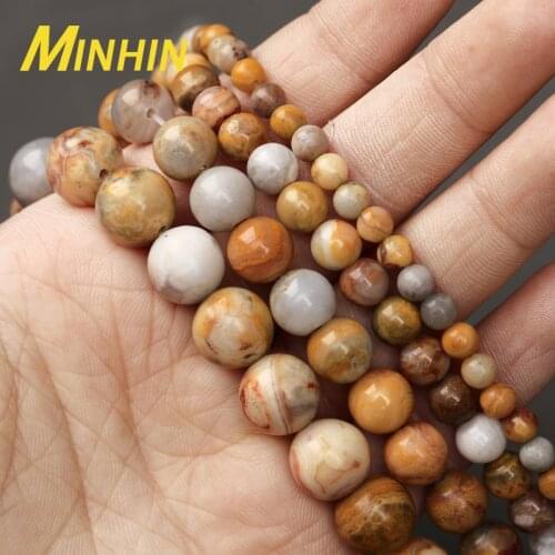 MINHIN 4/6/8/10MM Natural Crazy Agates Stone Beads Round Loose Spacer Beads For Jewelry Making DIY Accessories 15'' Strand
