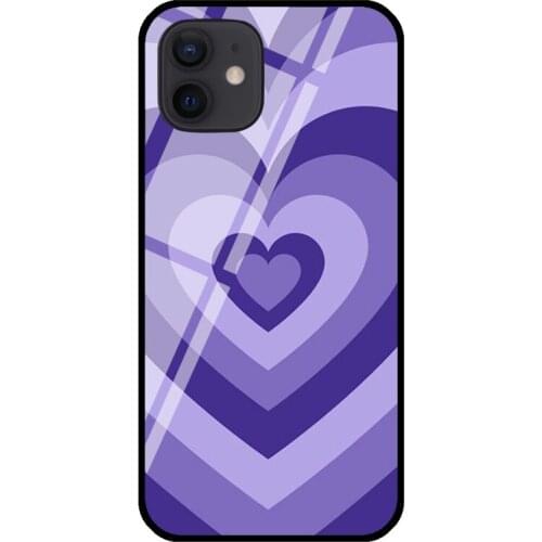 Purple Heart Circle Latte Love Tempered Glass Phone Case For iPhone XR X XS 6 7 8 Plus SE 2020 12 mini 11 Pro Max Cover